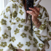 Elena Dames fleece sweatshirt – warm zwart shirt met hoge kraag en grote zak