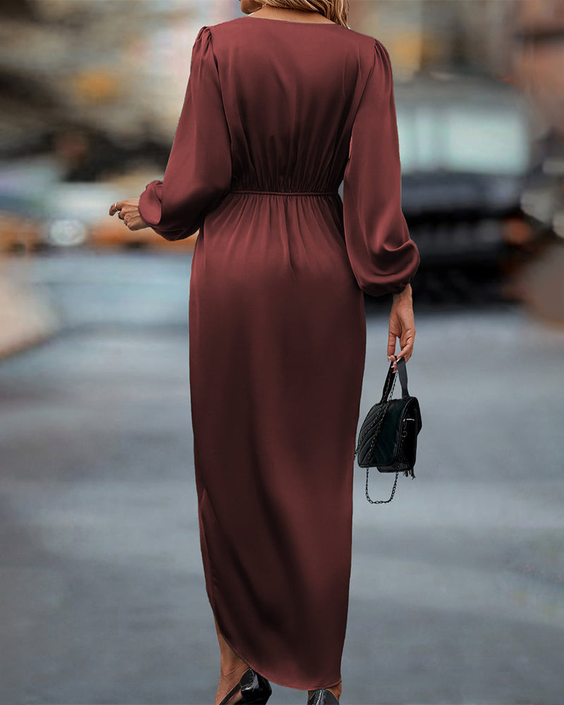 Elegante Midi Jurk Dames met V-hals en Ballonmouwen - Bella Conti