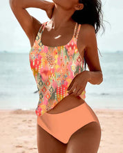 Dames Tankini Bohemian Print Tweedelig Strandset - Groen / Blauw / Roze / Oranje - Maelen