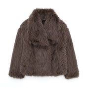 Viviana Luxe Plush Coat | Dames Winterjas met Zachte Pluche, Turn-Down Kraag en Vintage Chic