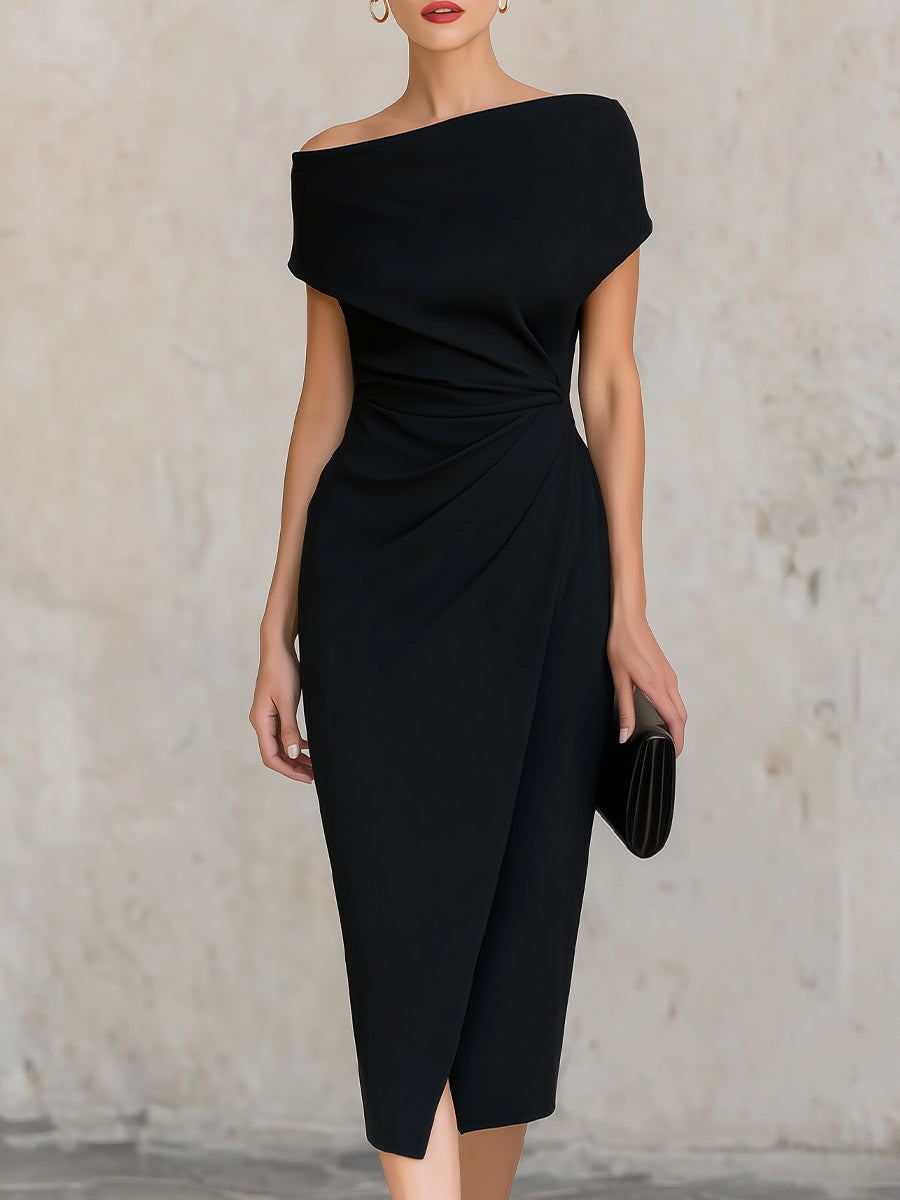Dames Asymmetrische Midi Jurk Casual Lente en Zomer Losse Pasvorm - Zwart - Maelen