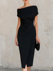 Dames Asymmetrische Midi Jurk Casual Lente en Zomer Losse Pasvorm - Zwart - Maelen