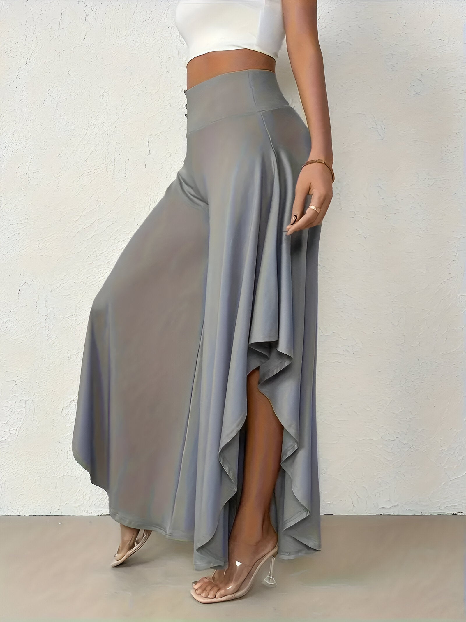 Elena Wide-Leg Pants | Damesbroek met Hoge Taille, Asymmetrische Zoom en Luchtige Wijde Pijpen