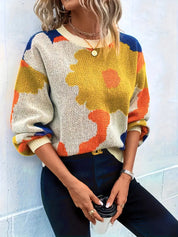 Arabella Trui | Gebreide Damestrui met Abstract Bloemenontwerp en Artistieke Flair