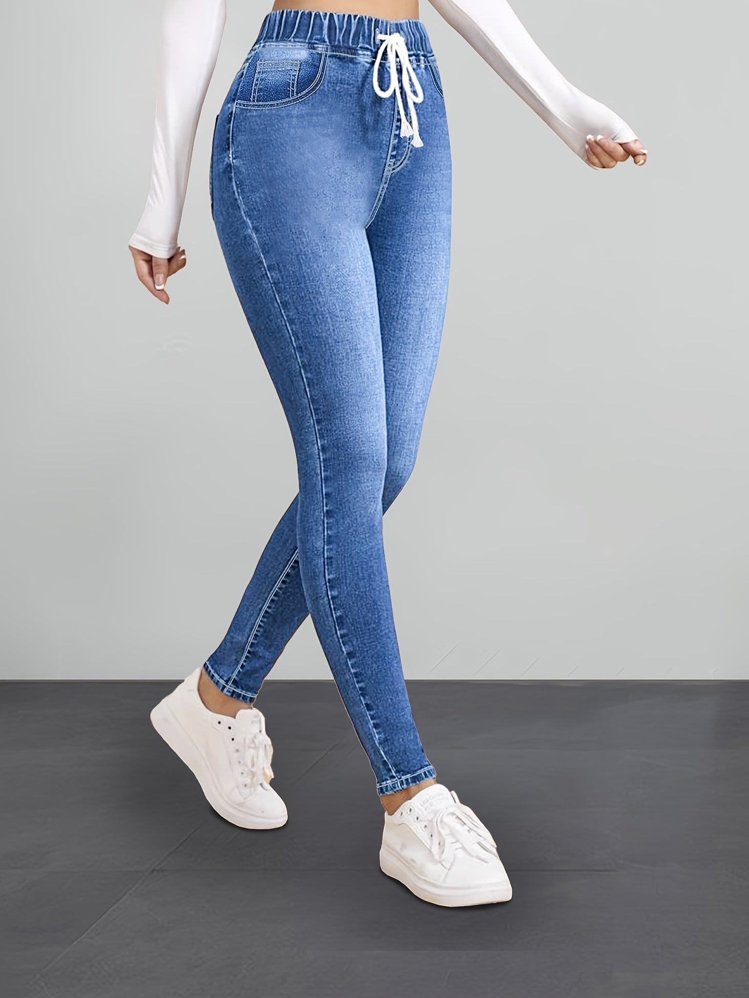 Nina Jegging | Slim Fit Stretch Jegging met Elastische Tailleband en Denim Look