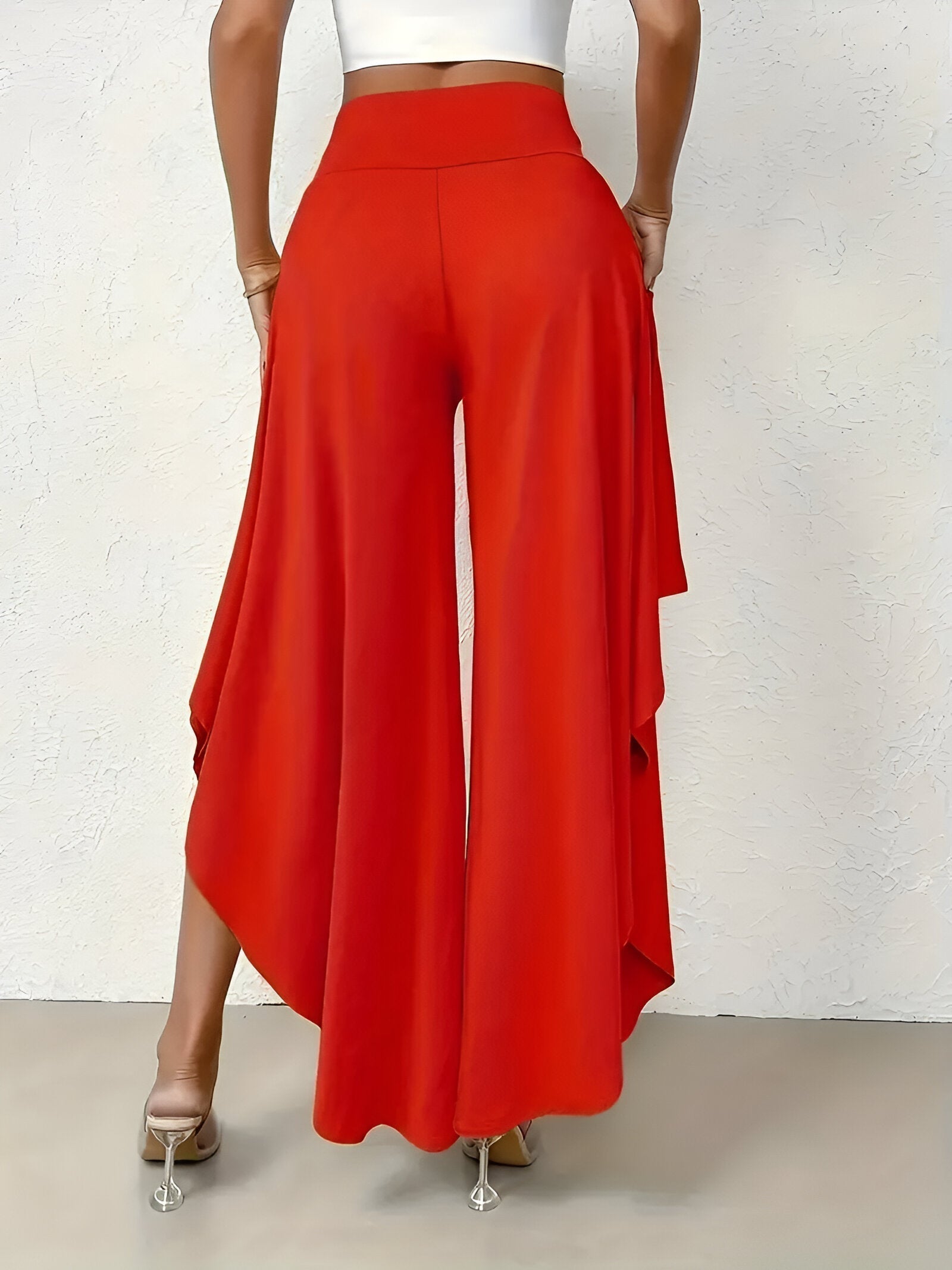 Elena Wide-Leg Pants | Damesbroek met Hoge Taille, Asymmetrische Zoom en Luchtige Wijde Pijpen