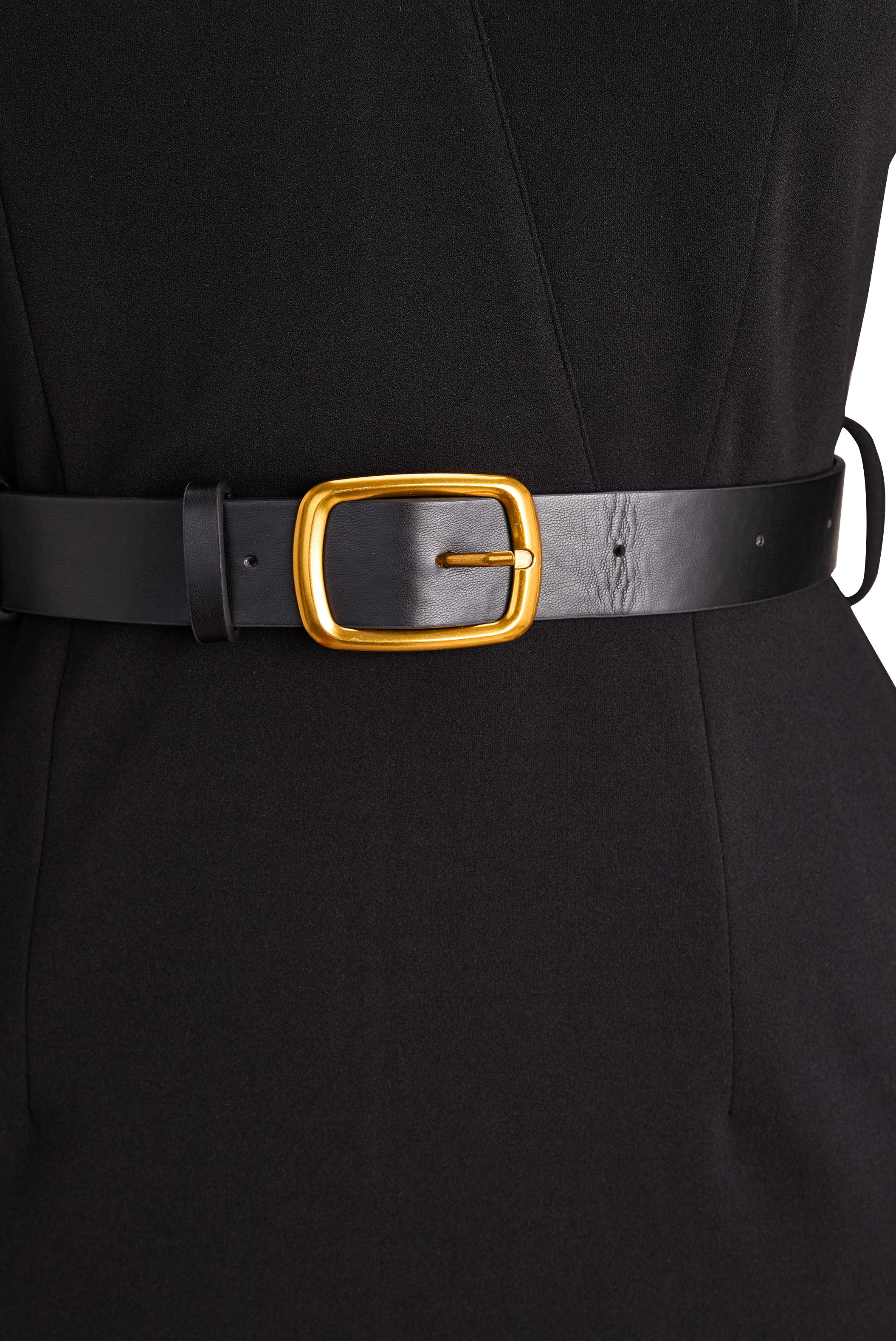 Getailleerde Kokerjurk Dames met Lange Mouw, Goudkleurige Ceintuur en Handige Zakken - Adriana Moretti