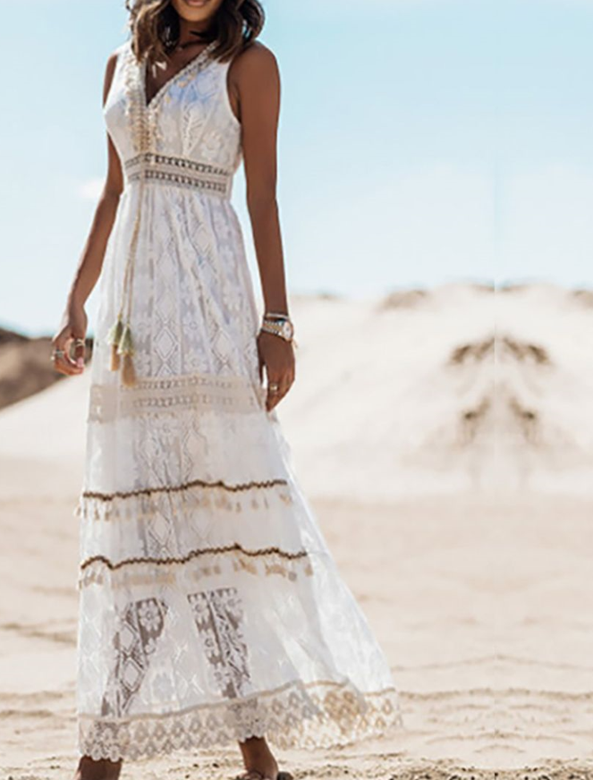 Bella Boho Dress | Luchtig Bohemian Maxikleed met Kant- en Borduurdetails