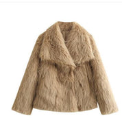 Viviana Luxe Plush Coat | Dames Winterjas met Zachte Pluche, Turn-Down Kraag en Vintage Chic