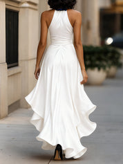 Dames Halter Maxi Jurk Satijn Look Diepe V-hals Split Vloerlengte Feestelijk - Marineblauw / Champagne / Bordeaux - Maelen