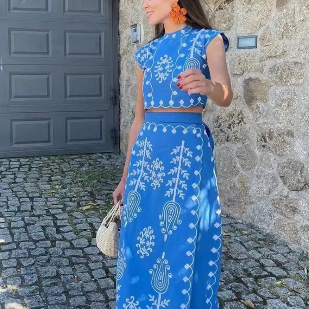 Airell Set | Tweedelige Zomerset met Elegante Blouse en Wikkelrok