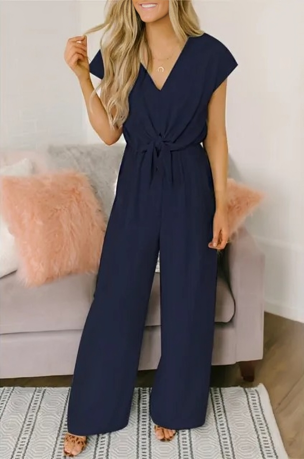 Berber | Luchtige Zomerjumpsuit met Wijde Pijpen en V-Hals