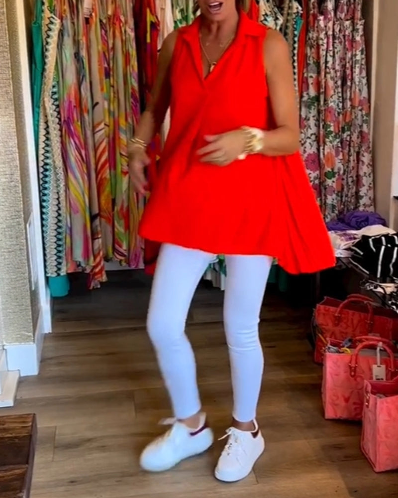 Lucia Blouse | Mouwloze Zomerblouse met V-Hals, Losse Pasvorm en Plooiachterkant