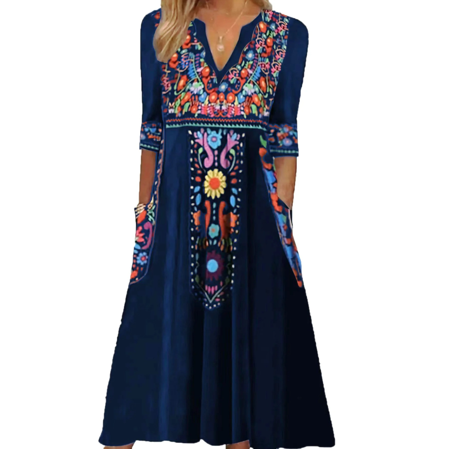 Dames Boho Maxi Jurk Geborduurde Details V-hals Mouwloos Zomer Casual - Blauw / Rood / Zwart - Maelen