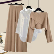 Aira Set | Dames Set met Ribbroek met Wijde Pijpen en Witte Blouse