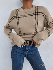 Adriana Trui | Gebreide Damestrui met Klassiek Plaid Patroon en Zachte Stof