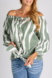 Alina Blouse | Schoudervrije Zomerblouse met Golvend Patroon en Losse Pasvorm