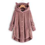 Mia Plush Coat | Oversized Damesjas met Kattenoren Capuchon en Knoopsluiting