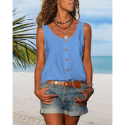 Minke Top | Mouwloze Dames Top met Ronde Hals en Knoopsluiting