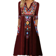 Dames Boho Maxi Jurk Geborduurde Details V-hals Mouwloos Zomer Casual - Blauw / Rood / Zwart - Maelen