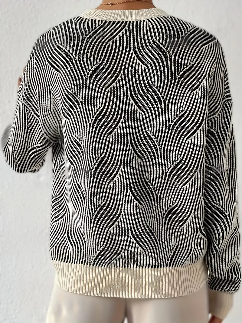 Marcella Trui | Zwart-Witte Trui met Abstract Patroon en Comfortabele Pasvorm