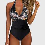 Badpak Dames met Bloemenprint, Diepe V-hals en Getailleerde Taille-insnijding - Isabella Greco