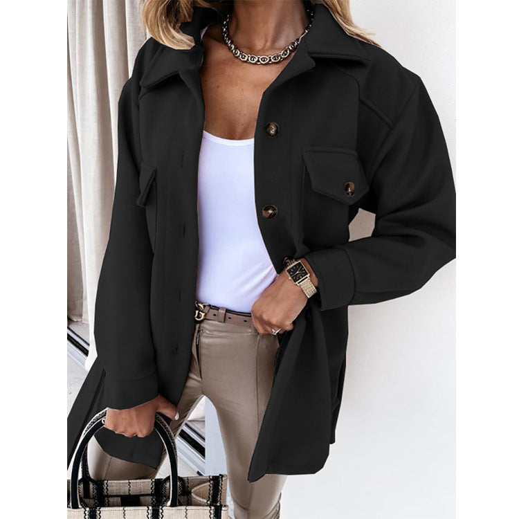 Dames Overshirt Knopen Grote Zakken Middellang Casual Herfst Lente - Wit / Beige / Khaki - Maelen