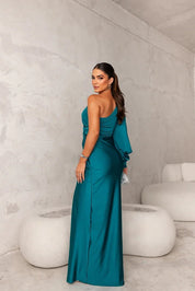 Dames Maxi Jurk met Split One Shoulder Elegant Feestelijk Vloerlengte - Turkoois / Olijfgroen / Marineblauw - Maelen