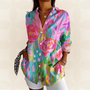 Damesblouse Kleurrijke Print Lange Mouwen Casual - Roze / Oranje / Groen - Maelen
