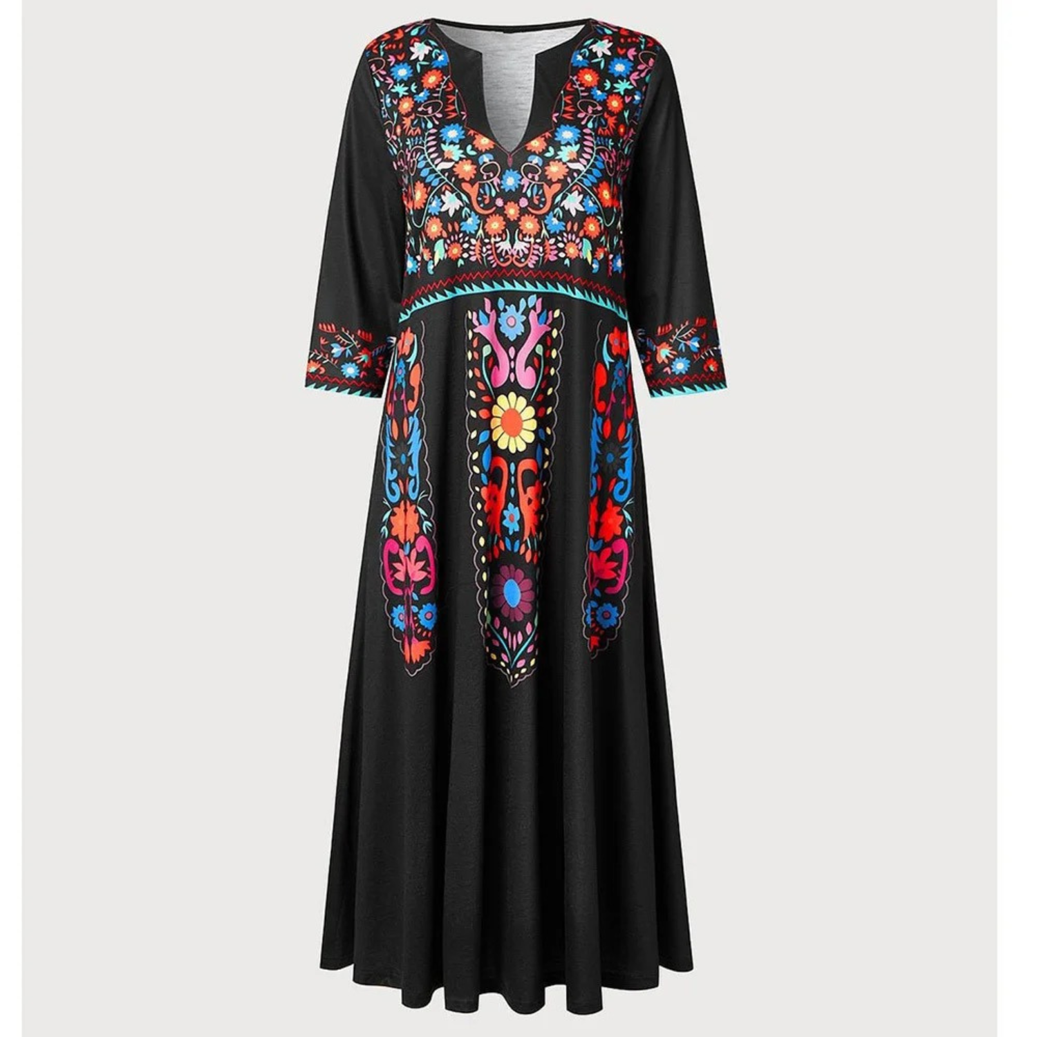 Dames Boho Maxi Jurk Geborduurde Details V-hals Mouwloos Zomer Casual - Blauw / Rood / Zwart - Maelen