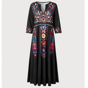 Dames Boho Maxi Jurk Geborduurde Details V-hals Mouwloos Zomer Casual - Blauw / Rood / Zwart - Maelen