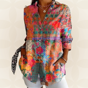 Damesblouse Kleurrijke Print Lange Mouwen Casual - Roze / Oranje / Groen - Maelen