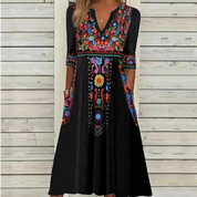 Dames Boho Maxi Jurk Geborduurde Details V-hals Mouwloos Zomer Casual - Blauw / Rood / Zwart - Maelen