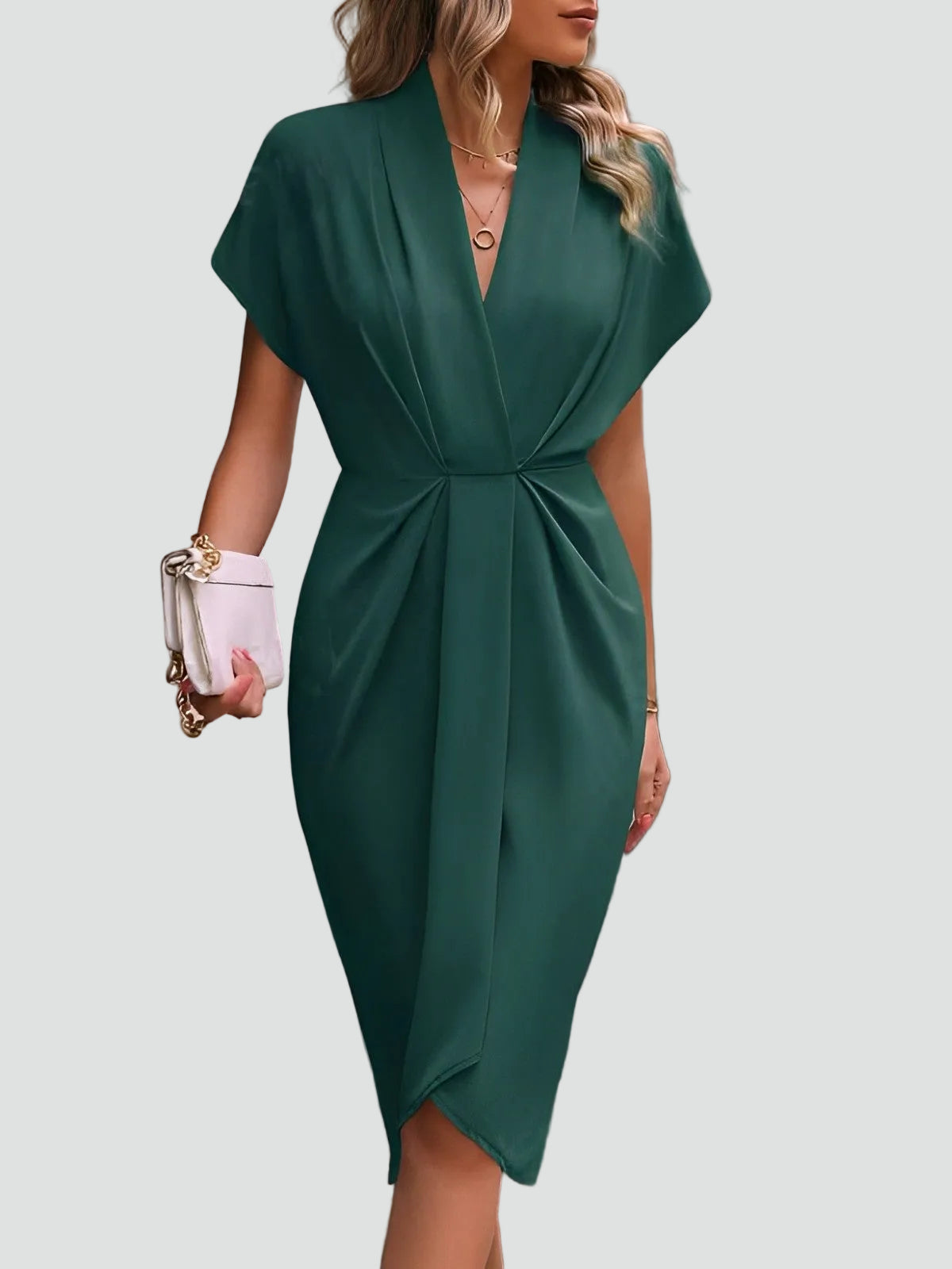 Wikkeljurk Midi Dames met V-hals en Plooien, Elegant en Vrouwelijk voor Cocktail en Diner - Luciana Mazzini
