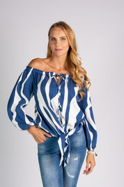 Alina Blouse | Schoudervrije Zomerblouse met Golvend Patroon en Losse Pasvorm