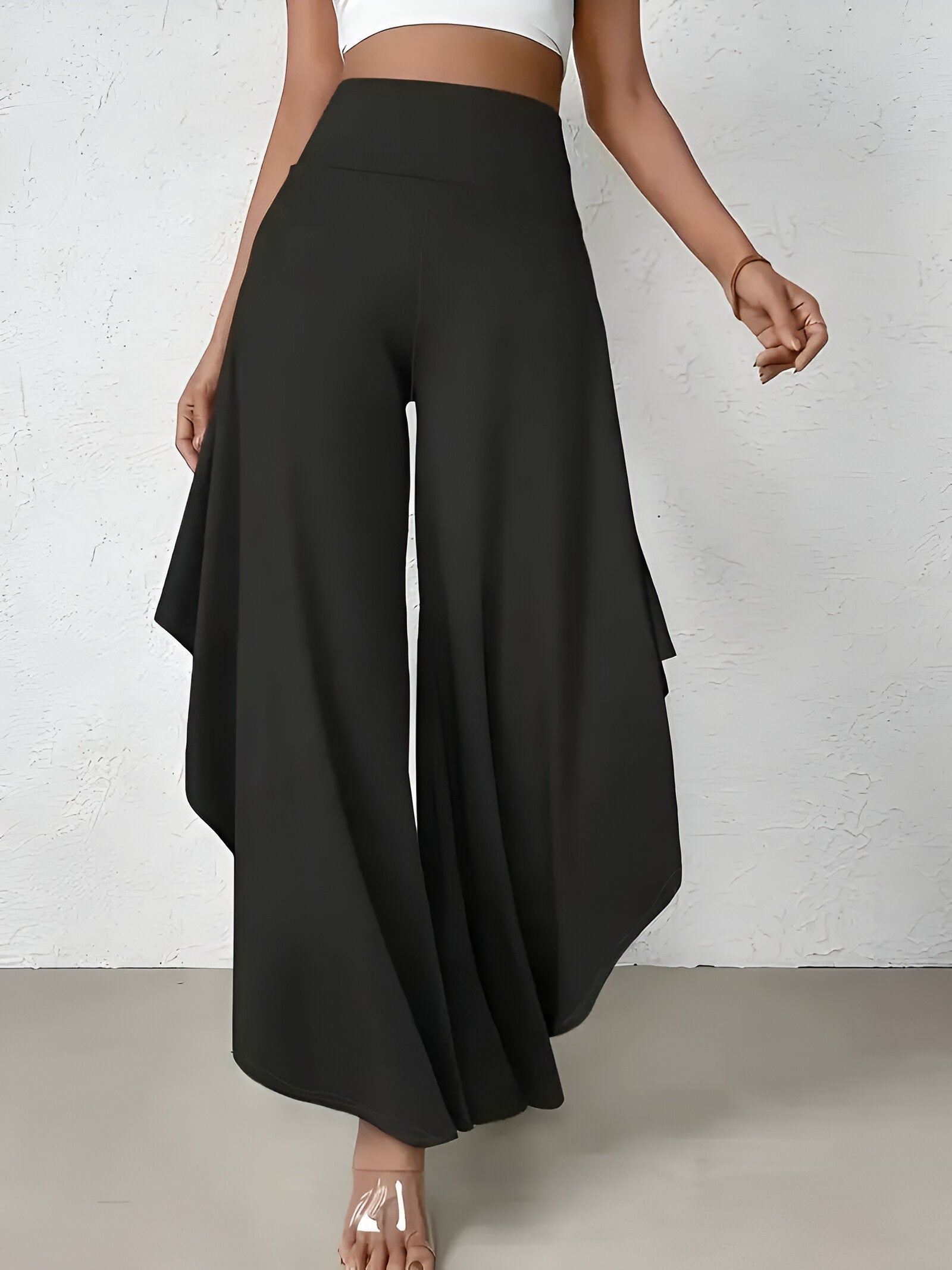Elena Wide-Leg Pants | Damesbroek met Hoge Taille, Asymmetrische Zoom en Luchtige Wijde Pijpen