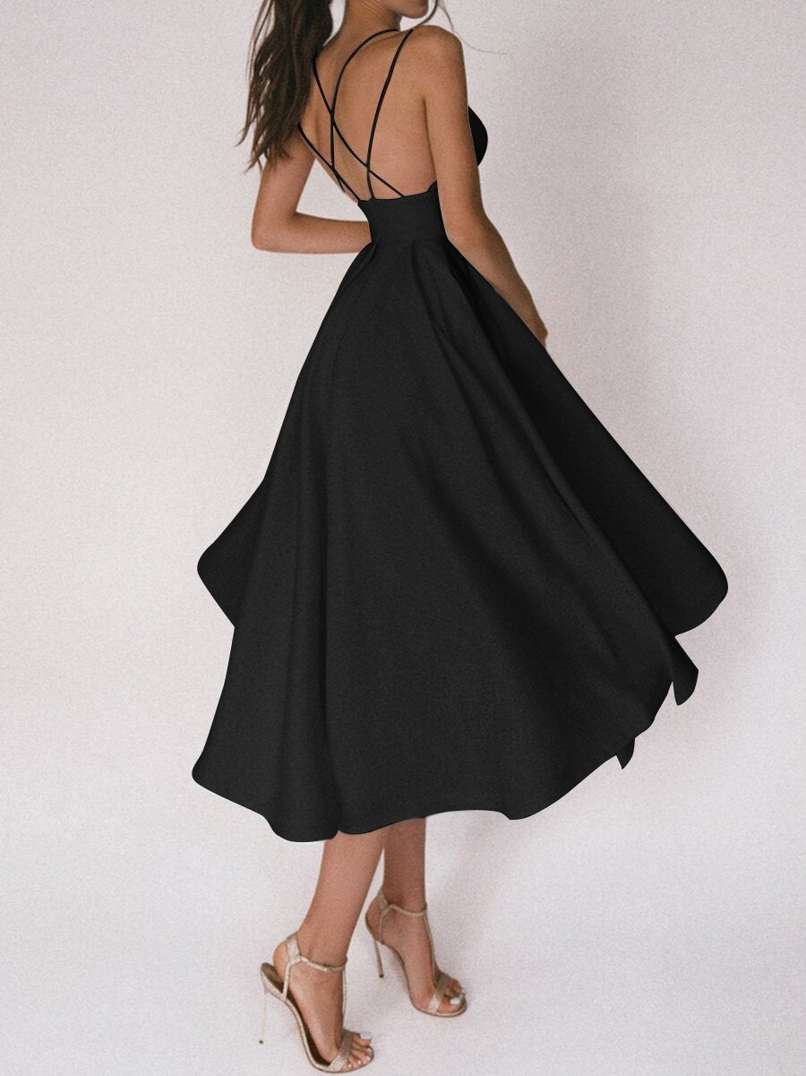 Aitana Jurk | Elegante Midi-Jurk met Strappy Rug en Vloeiende Pasvorm
