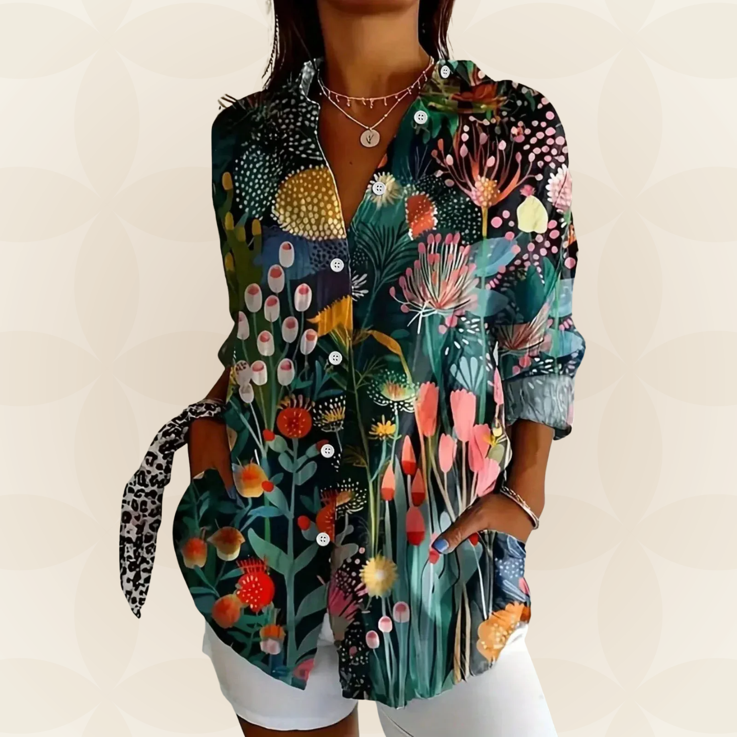 Damesblouse Kleurrijke Print Lange Mouwen Casual - Roze / Oranje / Groen - Maelen