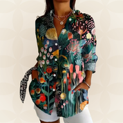 Damesblouse Kleurrijke Print Lange Mouwen Casual - Roze / Oranje / Groen - Maelen