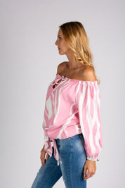 Alina Blouse | Schoudervrije Zomerblouse met Golvend Patroon en Losse Pasvorm