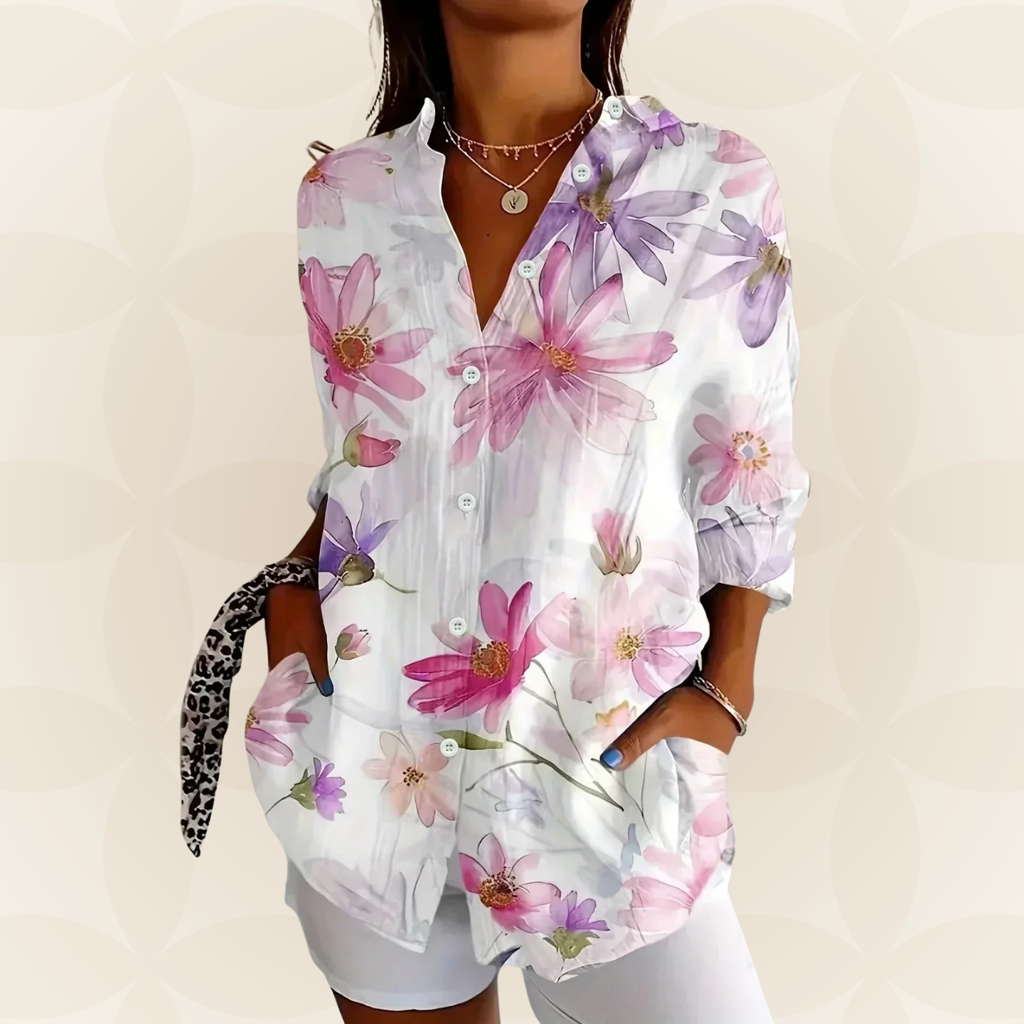 Damesblouse Kleurrijke Print Lange Mouwen Casual - Roze / Oranje / Groen - Maelen
