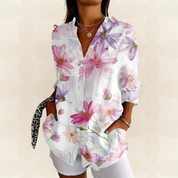 Damesblouse Kleurrijke Print Lange Mouwen Casual - Roze / Oranje / Groen - Maelen