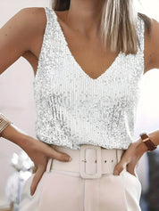 Cosima Top | Mouwloze Pailletten Top met Elegante V-Hals