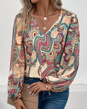 Mirella Blouse | Bloemenprint Damesblouse met V-Hals en Lange Mouwen