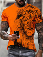 T-shirt Heren WK Nederlands Elftal Leeuwenprint Regular Fit Ronde Hals - Oranje