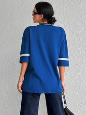 Raffaella Shirt | Oversized Varsity Shirt met ‘89’-Print en Sportieve V-Hals