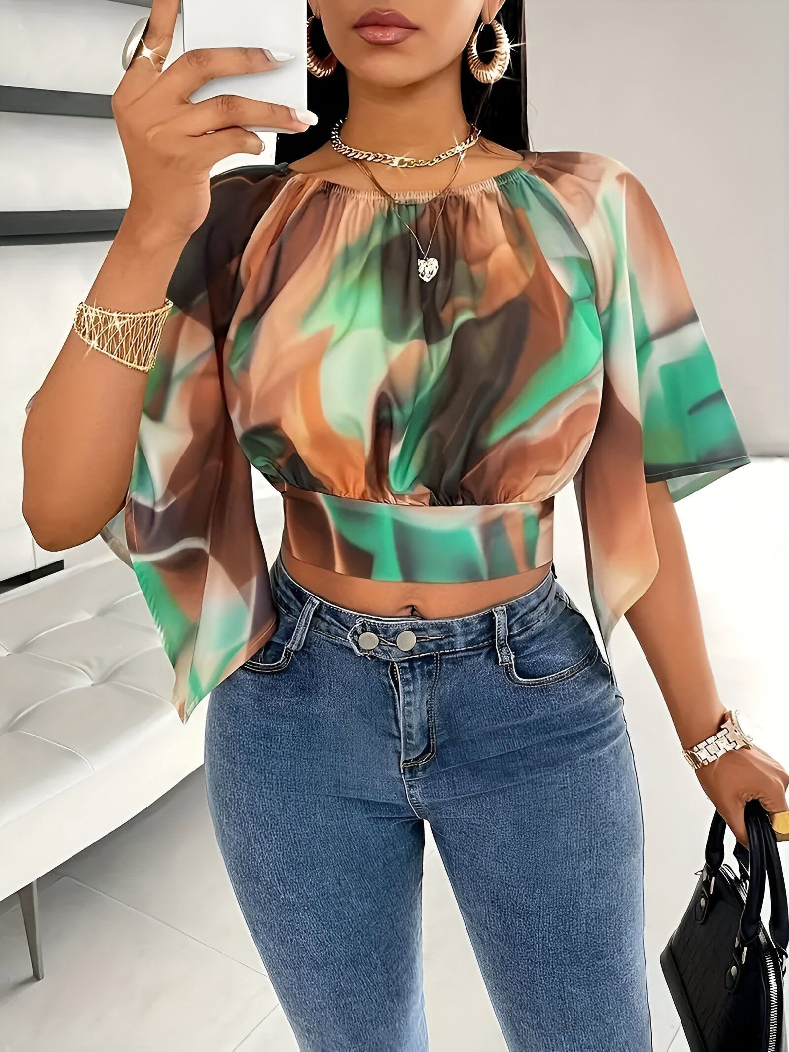 Blair Blouse | Trendy Tie-Dye Blouse met Ronde Hals en Halflange Mouwen