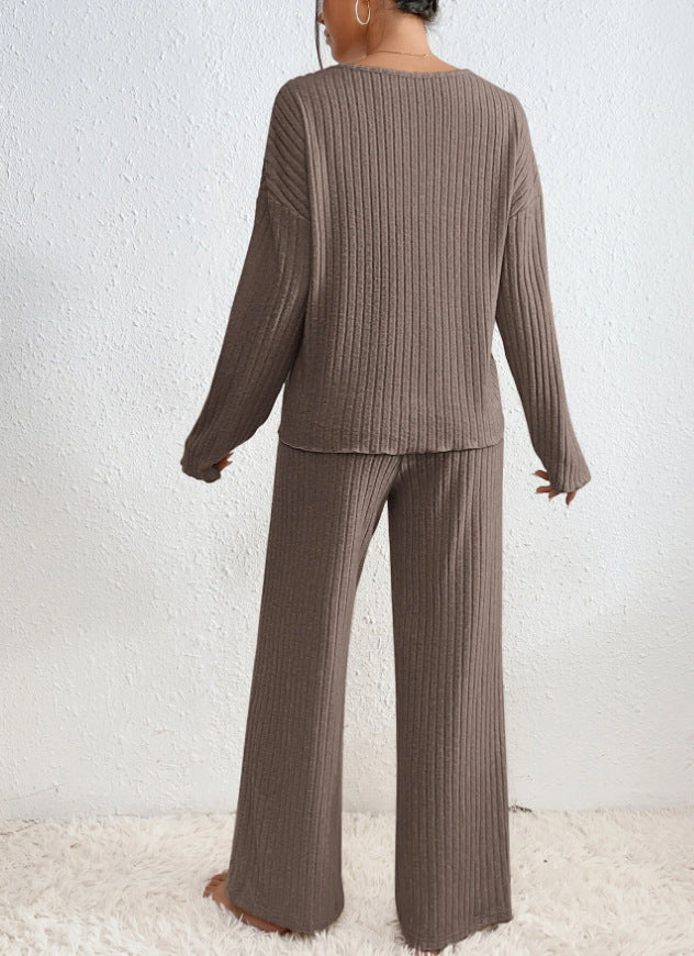 Lena Set | Gebreide Dames Loungewear Set met V-hals en Luchtige Pasvorm voor de Lente