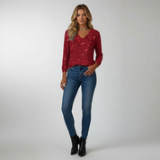 Dames Glitter V-Hals Top – Trendy Lange Mouwen Top voor Lente & Zomer | Elena Fiorucci