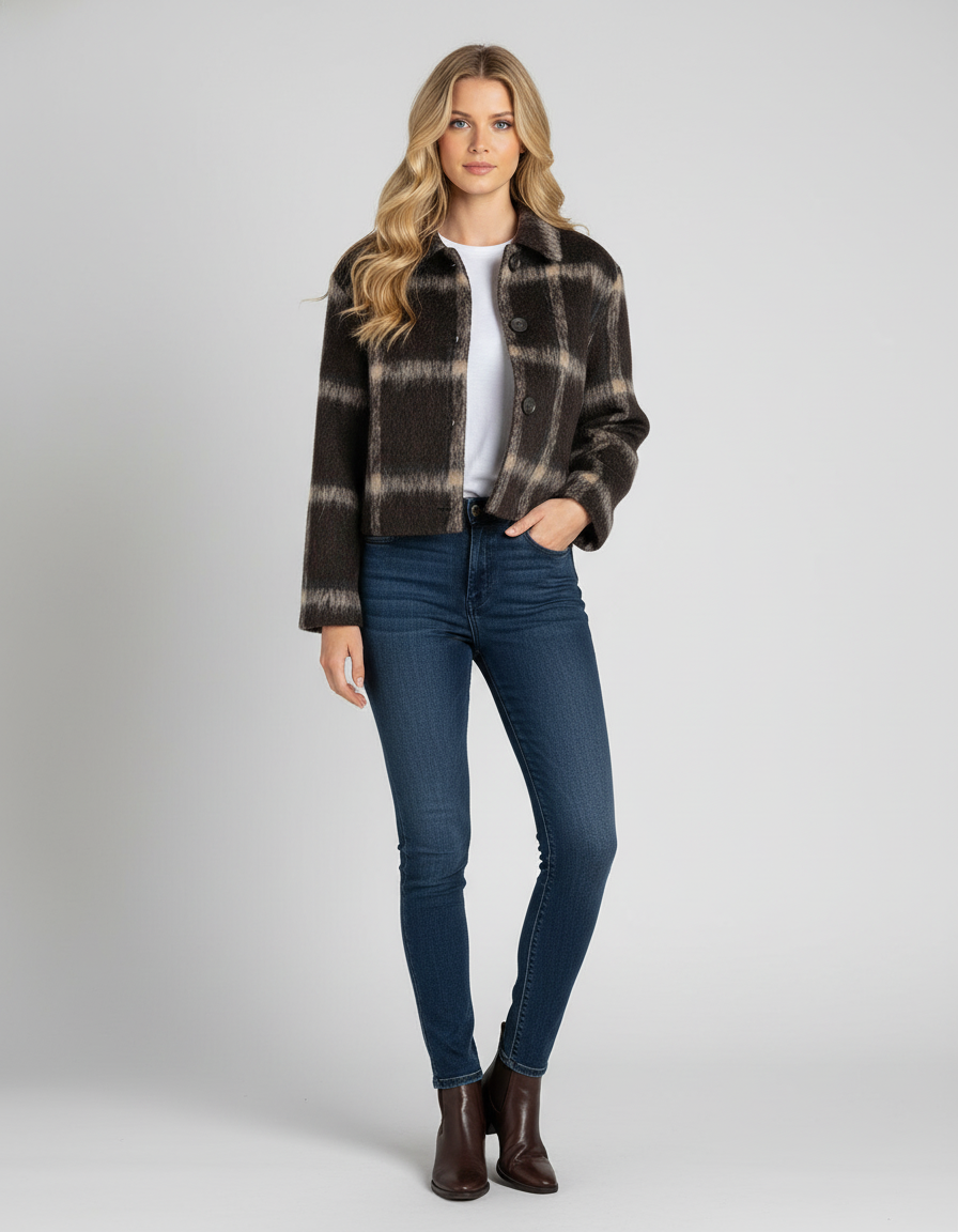 Bruin Geruit Dames Jacket – Single-Breasted Jas | Camilla DeLuca